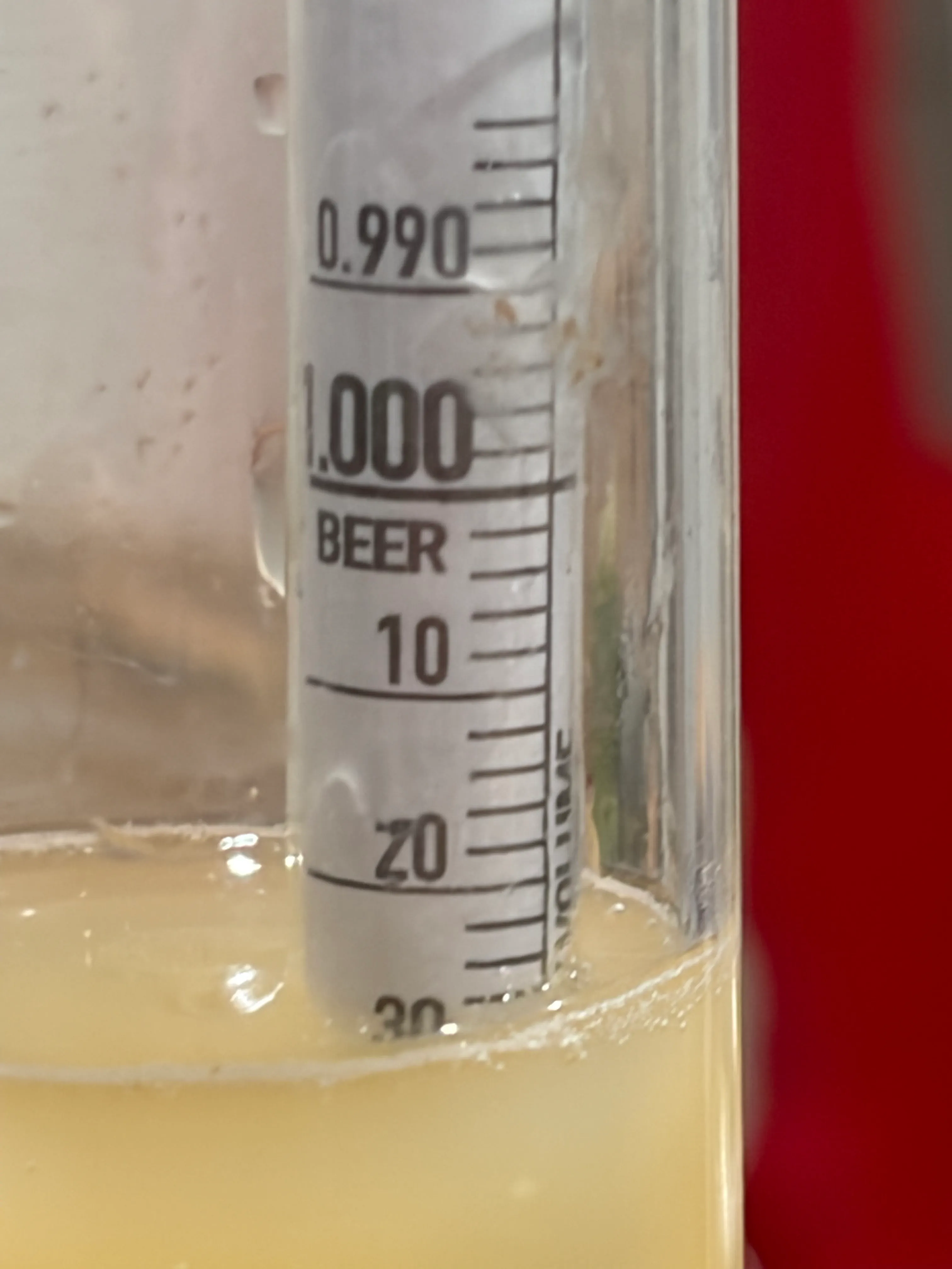 One week in: 1.030, and the first sample that tasted like something